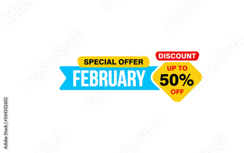 50 Percent FEBRUARY discount offer, clearance, promotion banner layout with sticker style. © D'Graphic Studio