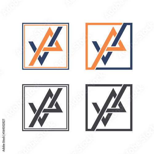 Title: Initial letter VP logo design vector illustration in square shape.