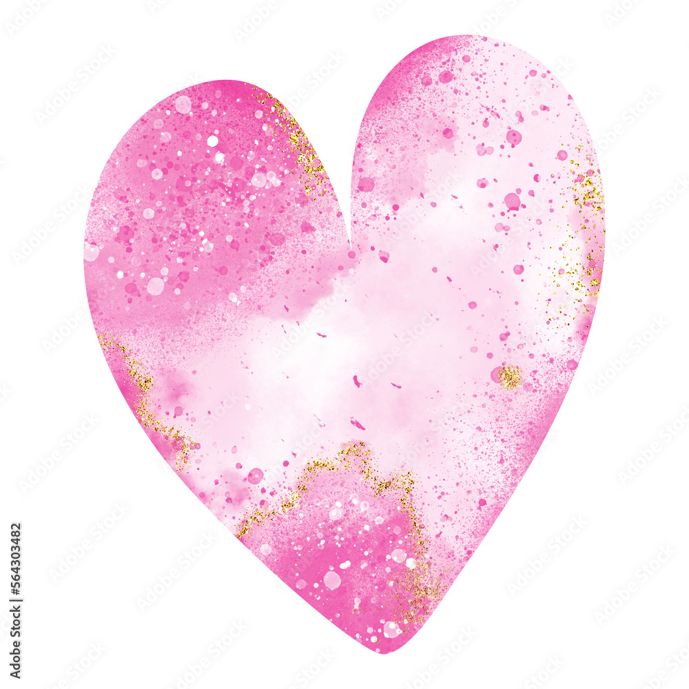 Watercolor Pink Heart Paint with Gold Elements