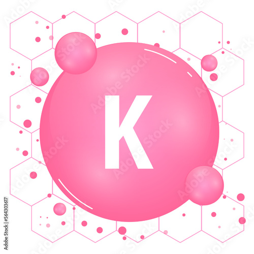 Kalium, Potassium minerals or vitamin K for health. Mineral vitamin complex. Medical and dietary supplement health care concept. Vector illustration
