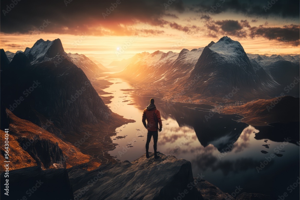 Fototapeta premium sunset in the mountains with hier made with generative ai