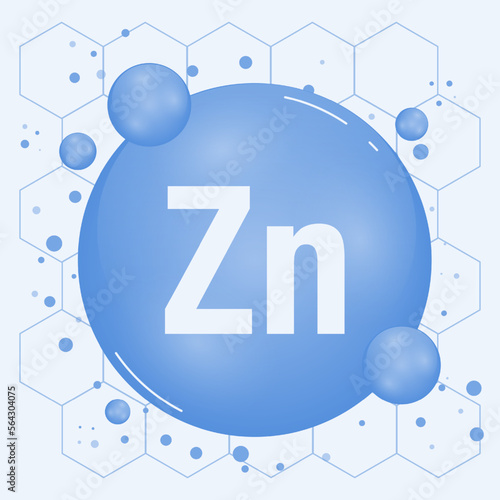 Zinc, Zn minerals for health. Mineral vitamin complex. Medical and dietary supplement health care concept. Vector illustration