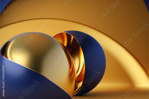 Luxury minimal abstract gold blue curve sphere, Generative AI.