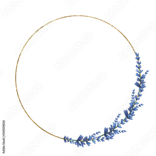 Watercolor flowers wreath set. Golden round Hand painted wedding illustration.