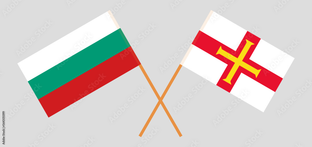 Crossed flags of Bulgaria and Bailiwick of Guernsey. Official colors. Correct proportion