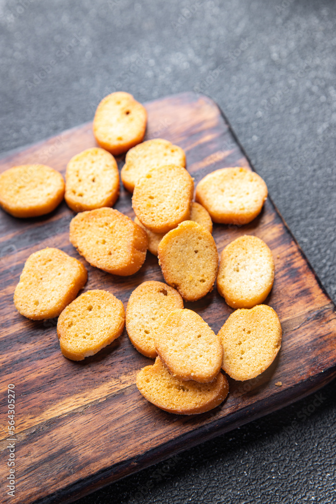 crouton salad dried bread meal food snack on the table copy space food background rustic top view