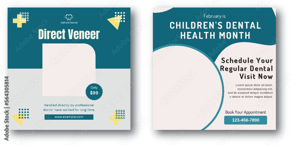 Dental care, medical health care Social media post banner template or promotional square flyer or web banner design