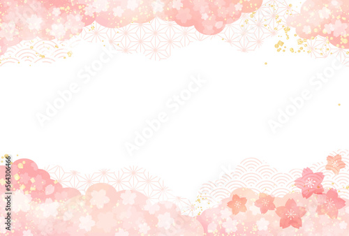 春　桜　ピンク　和柄　雲　水彩風　背景