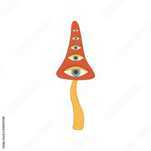 Psychedelic mushroom with eyes.Trendy vector illustration in 70s, 60s style
