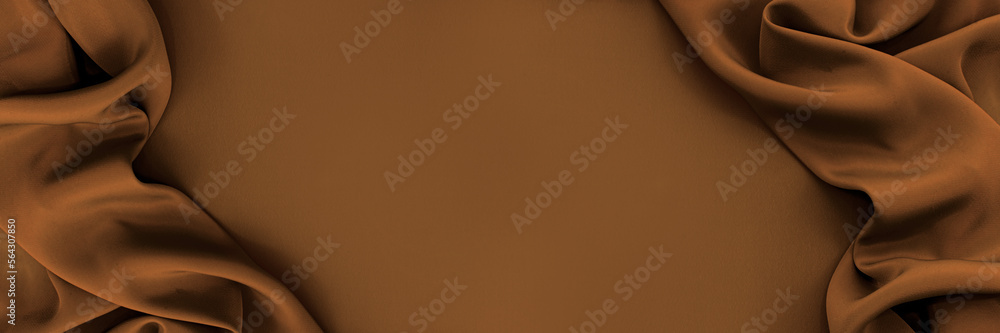 Dark brown silk satin background. Bright folds on a shiny fabric. Valentine's Day. Luxury background with empty space for design. Top view web banner Dark brown silk satin background. Bright folds on a shiny fabric. Valentine's Day. Luxury background with empty space for design. Top view web banner