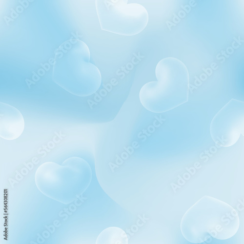 Lovely vector seamless pattern with transparent hearts on sky blue gradient. Airy light backdrop is perfect for wedding decoration, bachelor party, St Valentine's Day, cards, gifts, wrapping paper