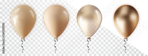 Golden Balloon set isolated on transparent background. Vector 3d realistic gold festive helium balloons template for anniversary, birthday party design