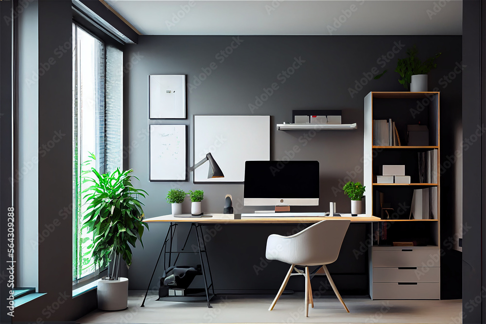Fototapeta premium Modern minimal office interior with a creative contemporary look, generative AI