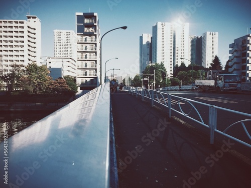 Tokyo skyline seen in daylight from a low angle, Japan