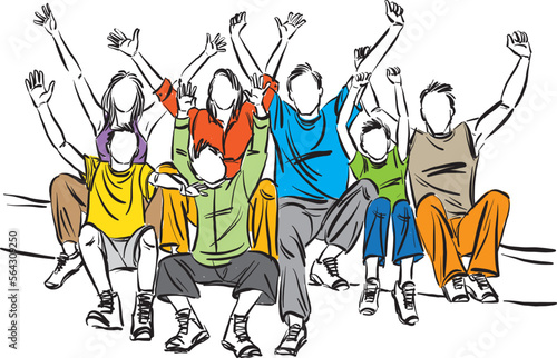 happy family friend friendship raising arms hands concept vector illustration