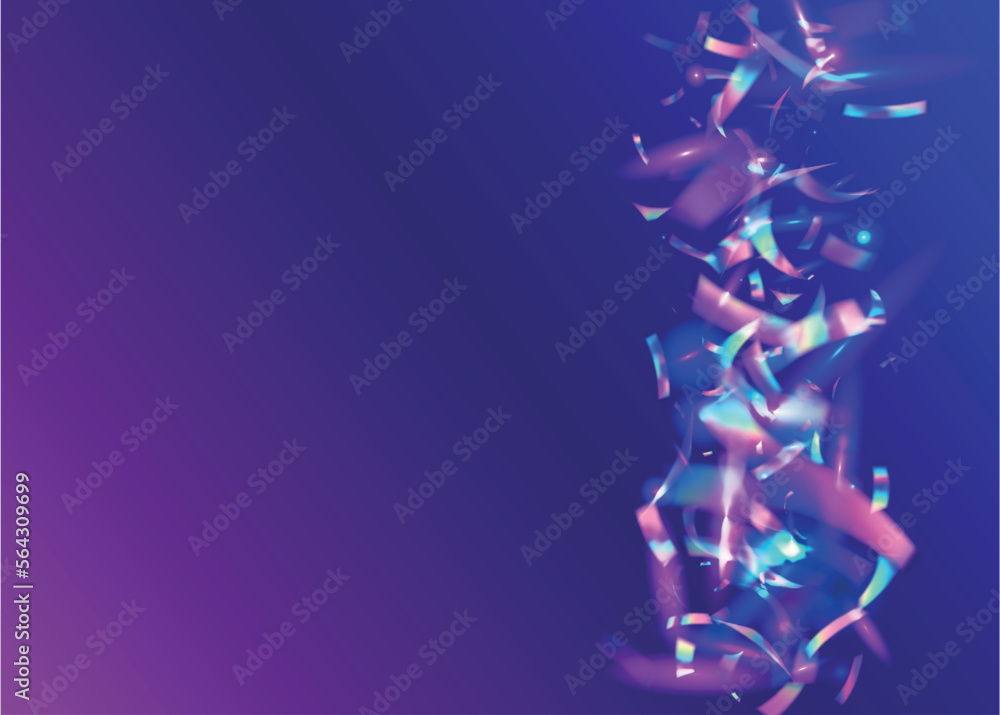 Hologram Texture. Festive Foil. Falling Sparkles. Purple Retro Background. Glamour Art. Carnival Effect. Metal Realistic Sunlight. Blur Burst. Blue Hologram Texture