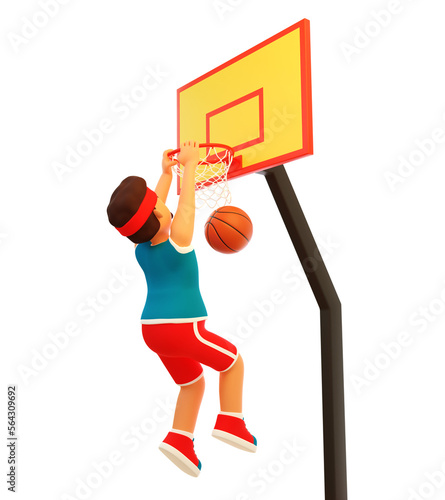 Basketball player scored a goal. 3d slam dunk. 3d render