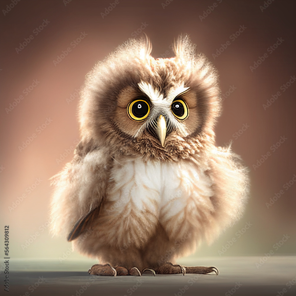 Fluffy cute owl, generative ai Fluffy cute owl, generative ai