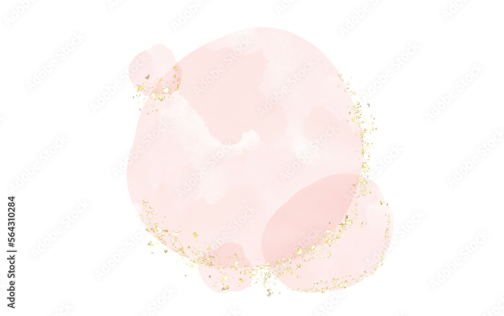 Pastel rose or pink watercolor brush stroke splash with luxury golden ...