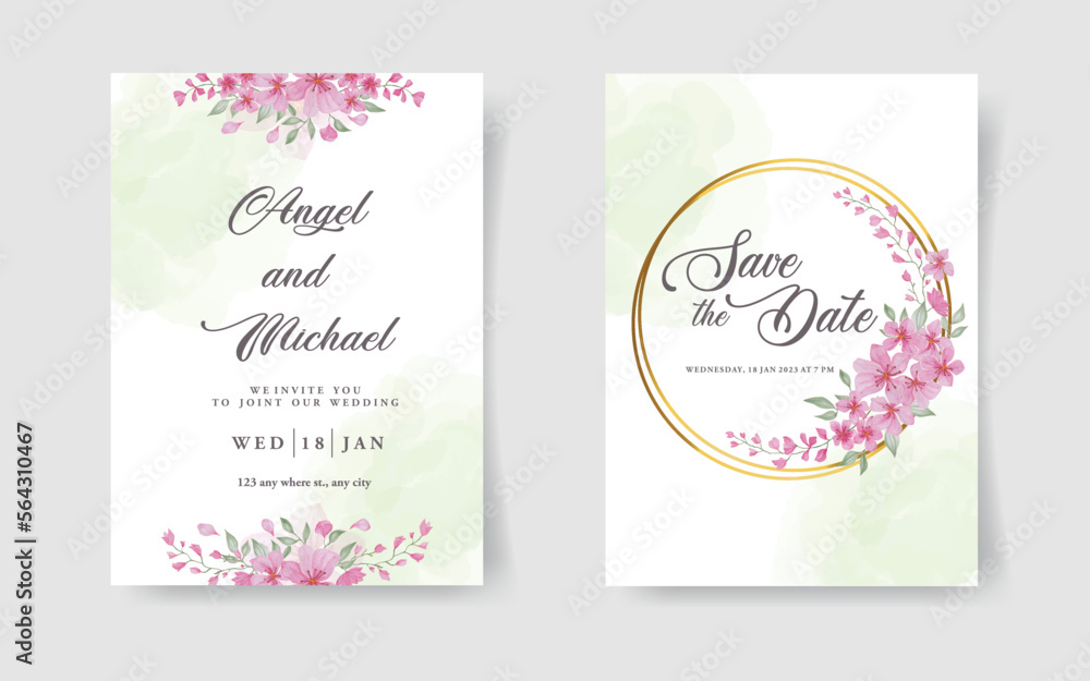 Wedding invitation with beautiful and elegant floral watercolor vector illustration