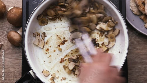 I cut the mushrooms into slices and fry in oil