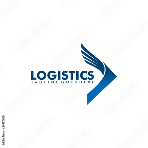 Logistics company vector logo, Delivery service logo with arrow and wings symbol