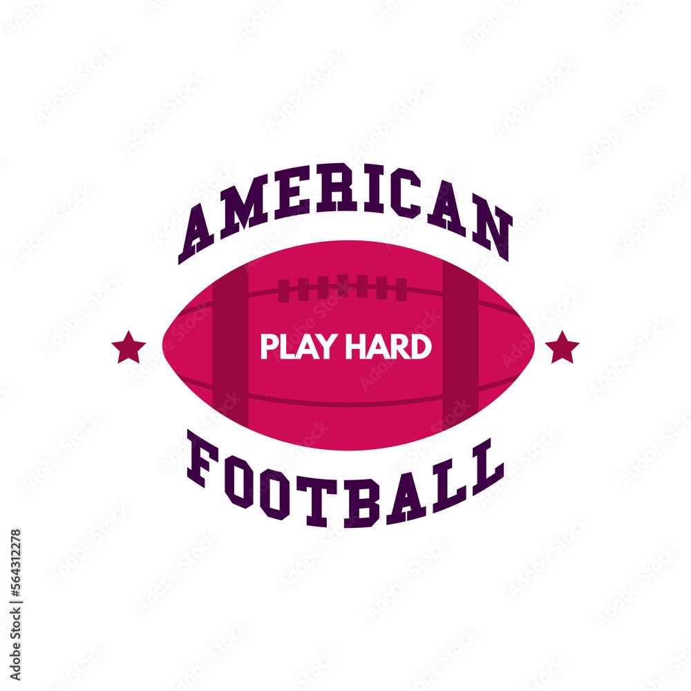 Obraz premium American football logo template with ball. Rugby badge graphics isolated on white background. Sports label design. Stock vector illustration
