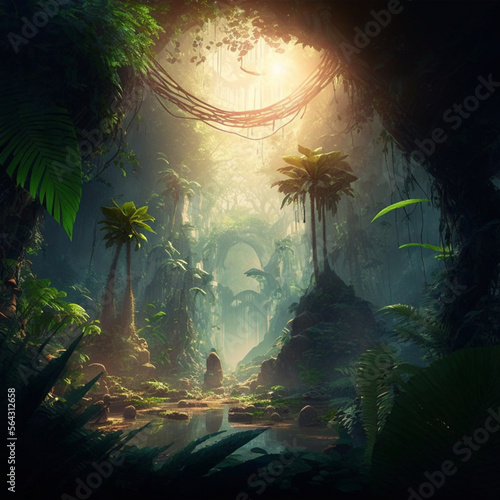 Lovely Magical Jungle Anime Art Fantasy Sunrise