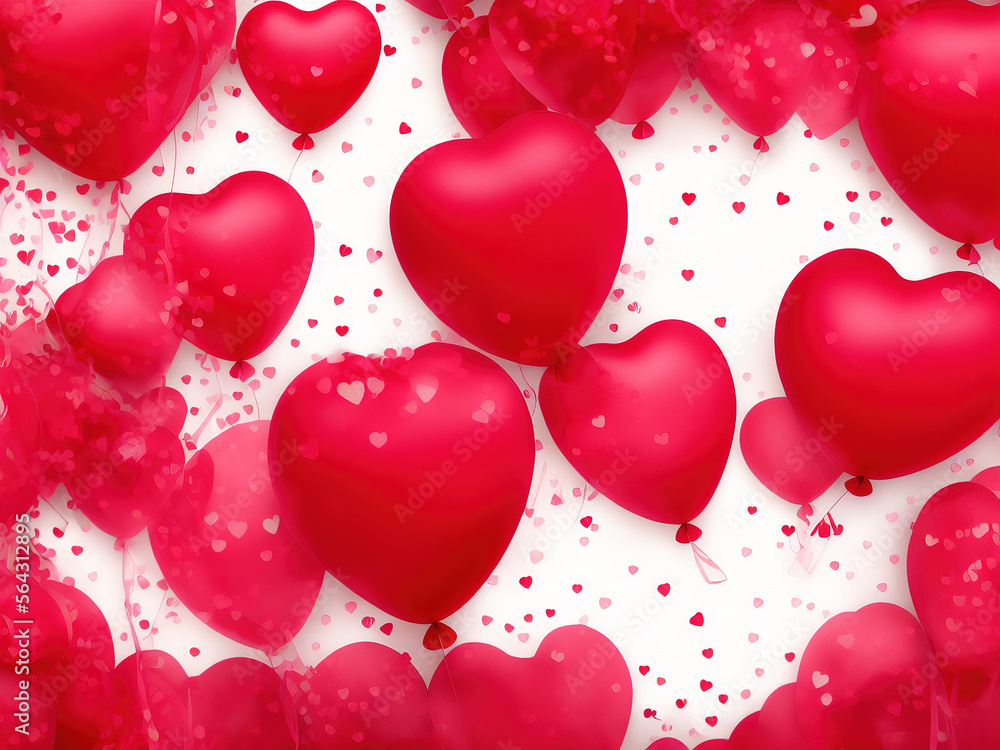 Red balloons as heart shaped on pastel pink background. Valentine's Day holiday celebration or wedding party decoration background