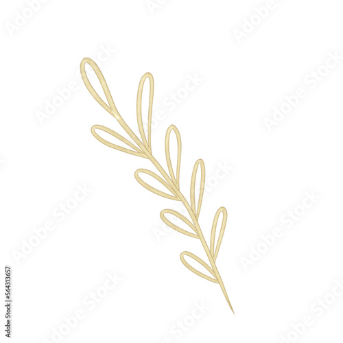 Golden elegant branch. Outline Gold leaves for wedding, holidays, invitation, greeting card decoration