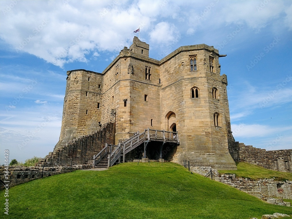 The keep of Warkworth Castle in the Northumberland region of north eastern England