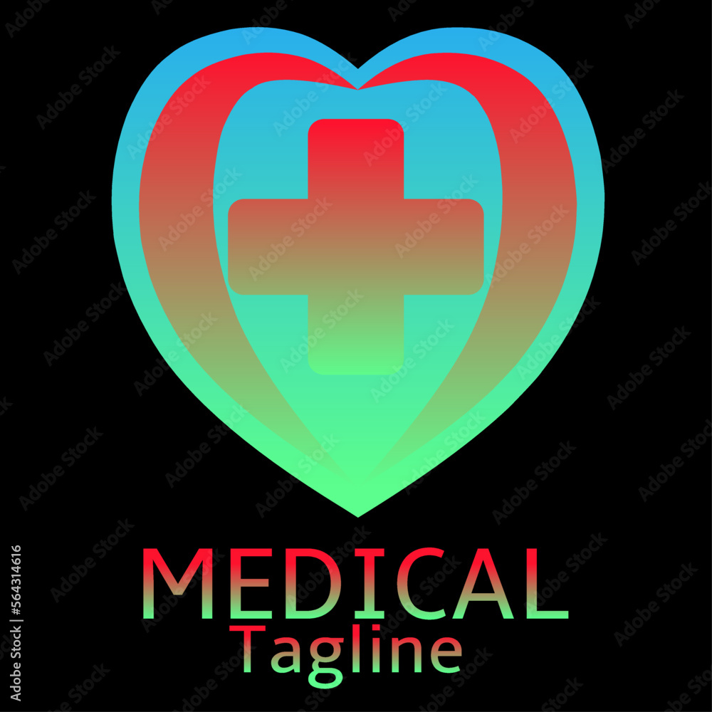 Obraz premium Medical healthy logo symbol icon modern design. Plus health in heart sign logo. Blue and green color heart logo vector. Clinic pharmacy healthy heart symbol vector