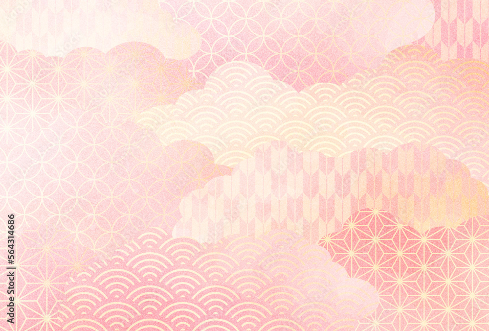 春・ピンク・和柄・雲・背景	