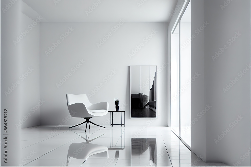 A white room with minimal modern furniture. Generative AI A white room with minimal modern furniture. Generative AI