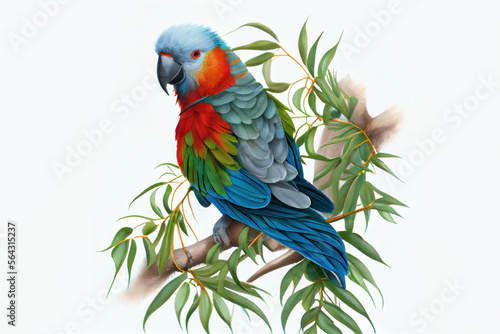 colorful parrot on a branch. Generative Ai
