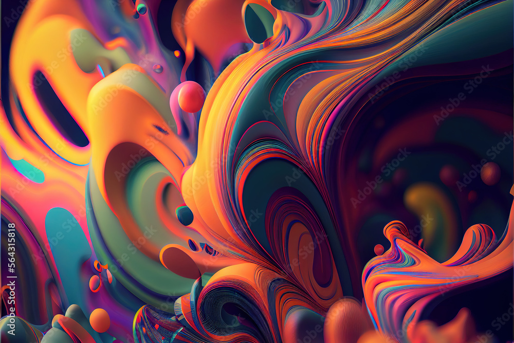 Fototapeta premium Vibrant colourful background with swirling shapes. Generative AI