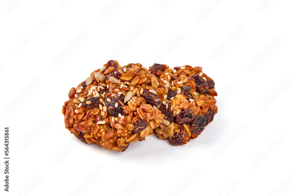 Homemade oat cookies with seeds, isolated on white background. Homemade oat cookies with seeds, isolated on white background.