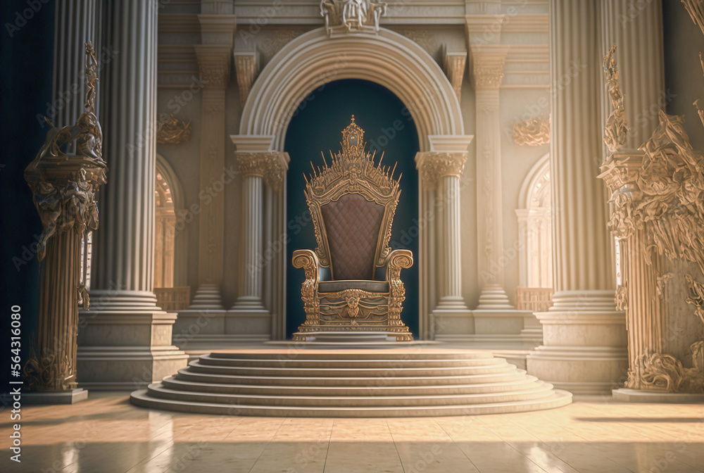 Decorated empty throne hall. Created with Generative AI technology. - obrazy, fototapety, plakaty 