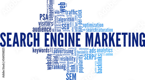 SEM - Search Engine Marketing word cloud conceptual design isolated on white background.