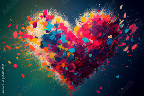 A 2D abstract explosion of hearts in a riot of hues - Generative Ai