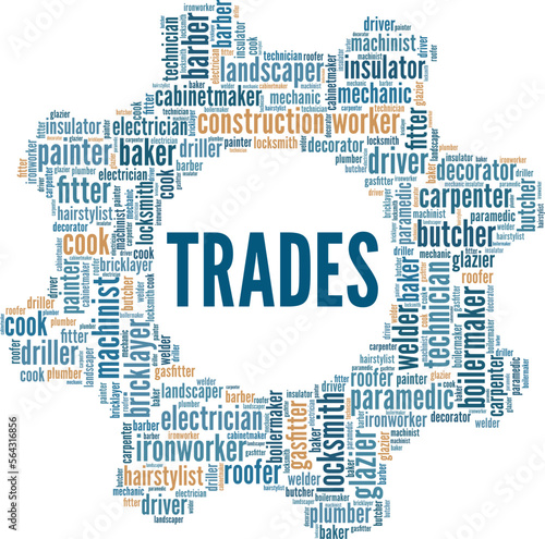 Trades word cloud conceptual design isolated on white background.