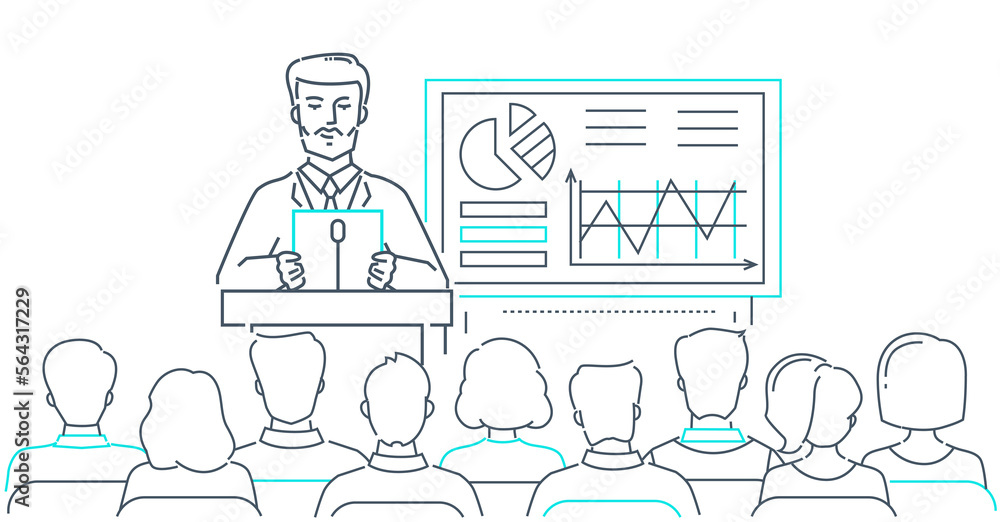 Business conference - modern line design style web banner Business conference - modern line design style web banner