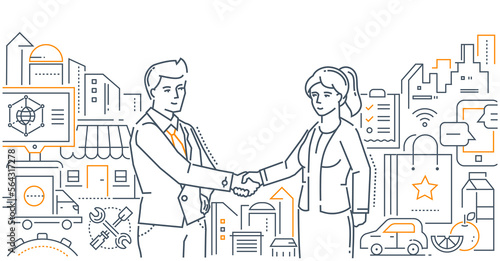 Customer relations - line design style illustration