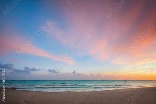 Sunset In A beautiful beach. Calm Sea. 