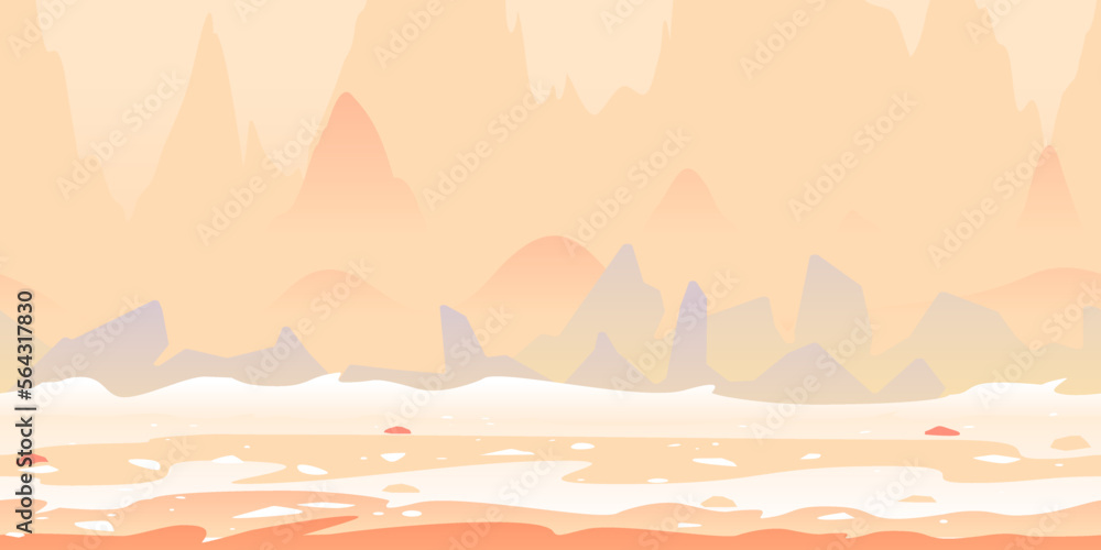 Martian landscape with danger sharp rocks game background tillable horizontally, fantastic purple rocks on a deserted planet with hight mountains in view from afar Martian landscape with danger sharp rocks game background tillable horizontally, fantastic purple rocks on a deserted planet with hight mountains in view from afar