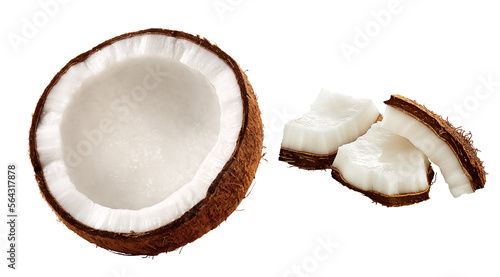 Fotografia coco cortado e pedaços de coco