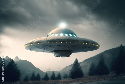 Alien Visitors Concept  Extra terrestrial beings visiting Earth with their spacecraft  generative ai