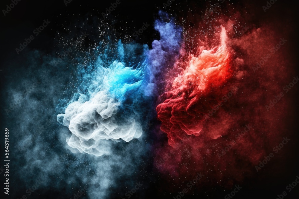white, blue and red smoke with shiny glitter particles abstract 2