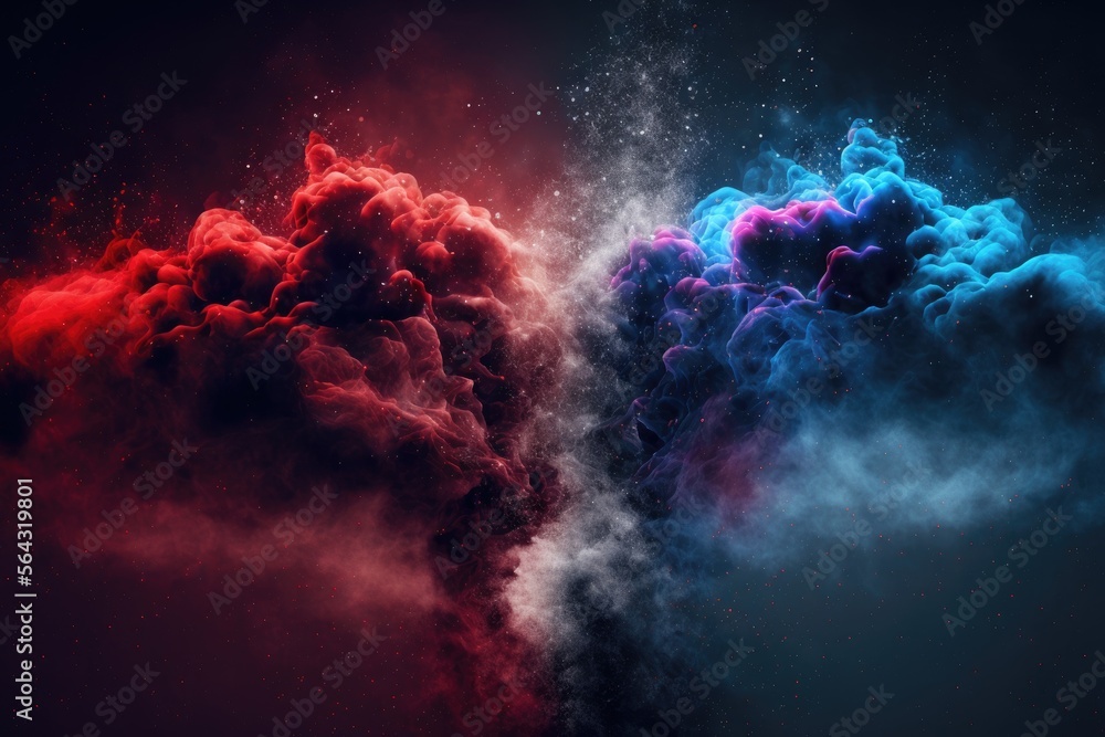 blue and red smoke with shiny glitter particles abstract 2