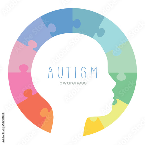 World autism awareness day. Colorful puzzles with face vector background. Symbol of autism. Medical flat illustration. Health care